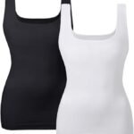 camiseta sin mangas moldeadora corte cuadrado color blanco y negro