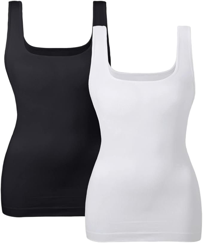 camiseta sin mangas moldeadora corte cuadrado color blanco y negro